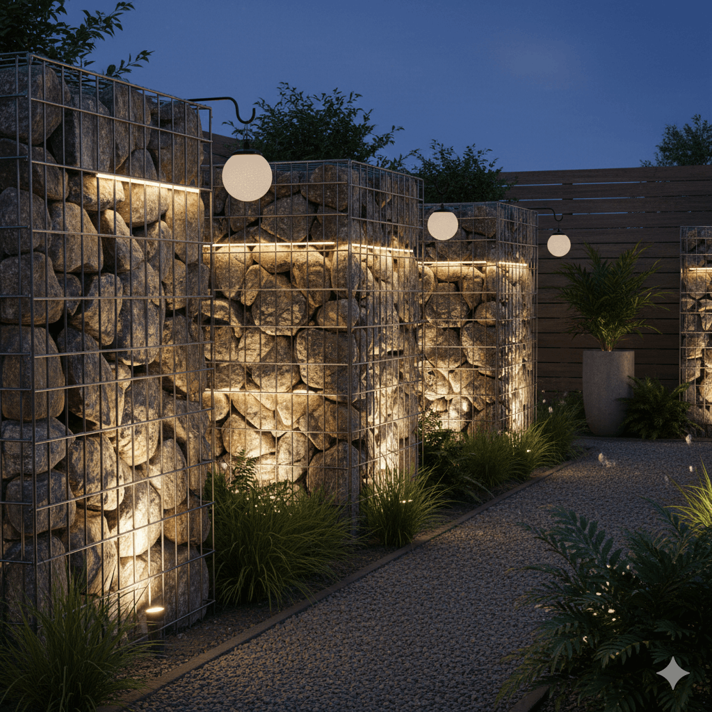 Gabionen Beleuchtung Ideen 2026 Moderne Lichtkonzepte für deinen Garten
