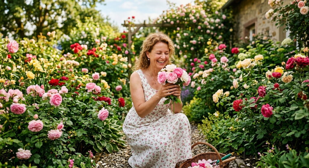 glückliche Frau Rosen Garten rosenfoto.de Sidebar